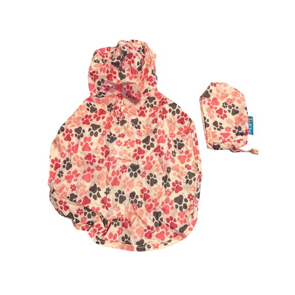 RC Pets Dog Raincoat Hood Carry Pouch Paw Print Pattern Lightweight Packable XXS - Picture 1 of 5